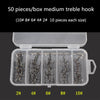 Treble Fishing Hook Set Sizes - 50pcs/lot