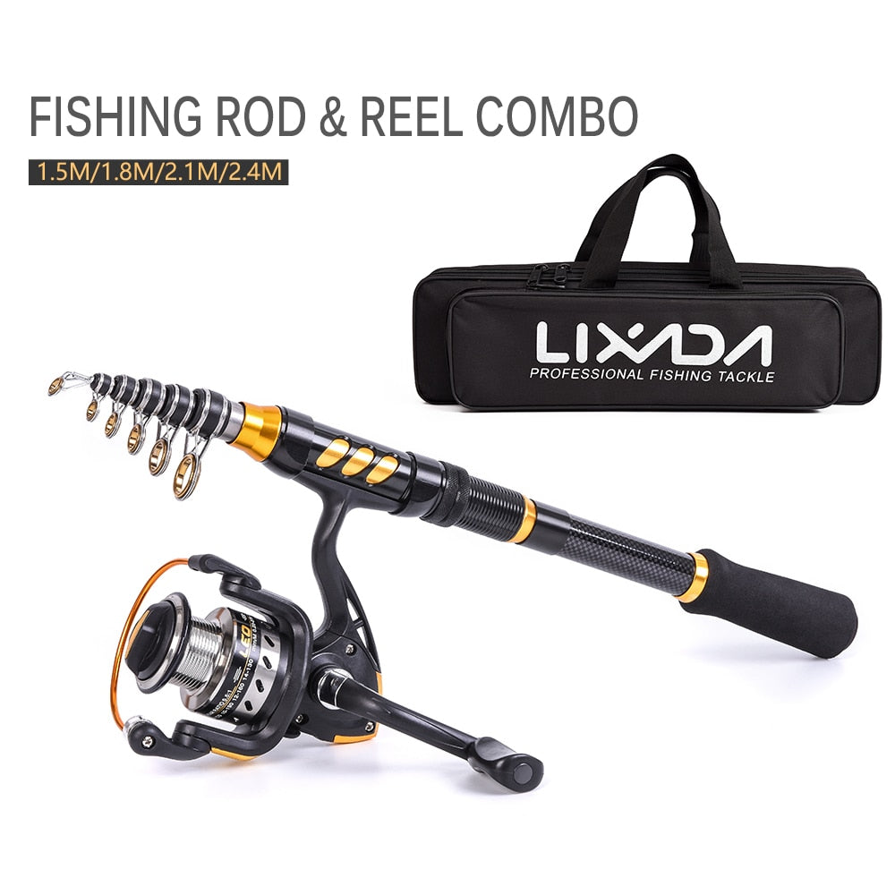 1.8-3.6m carbon telescopic fishing rod, combo spinning reel