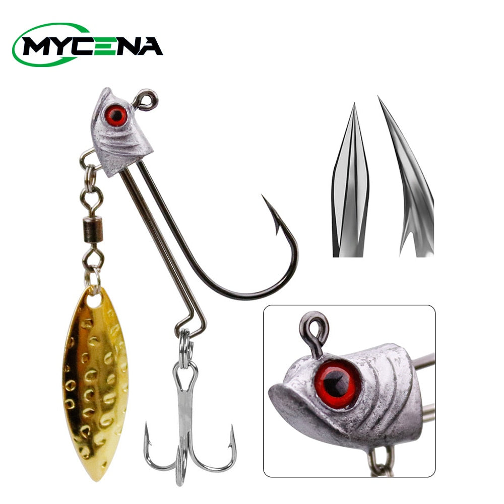 Mycena 2Pcs/lot 7g/10g/17g Fish Head Double Hook Jig Hook with Swivel Spoon