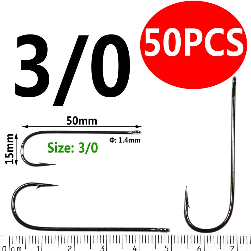 Cheap 50PCS Aberdeen Long Shank Fish Hook Saltwater Fresh Water Fishing  Hooks Sabiki Rig Streamer Fly Hook Size 10 4 2 2/0 3/0