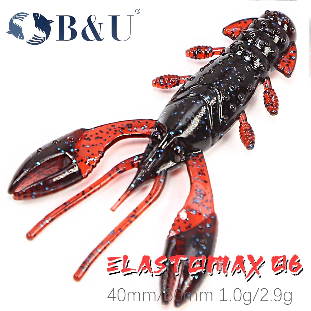 B&U ELASTOMAX06 8/10PCS 40mm 60mm Soft Plastic Floating Craw Bait