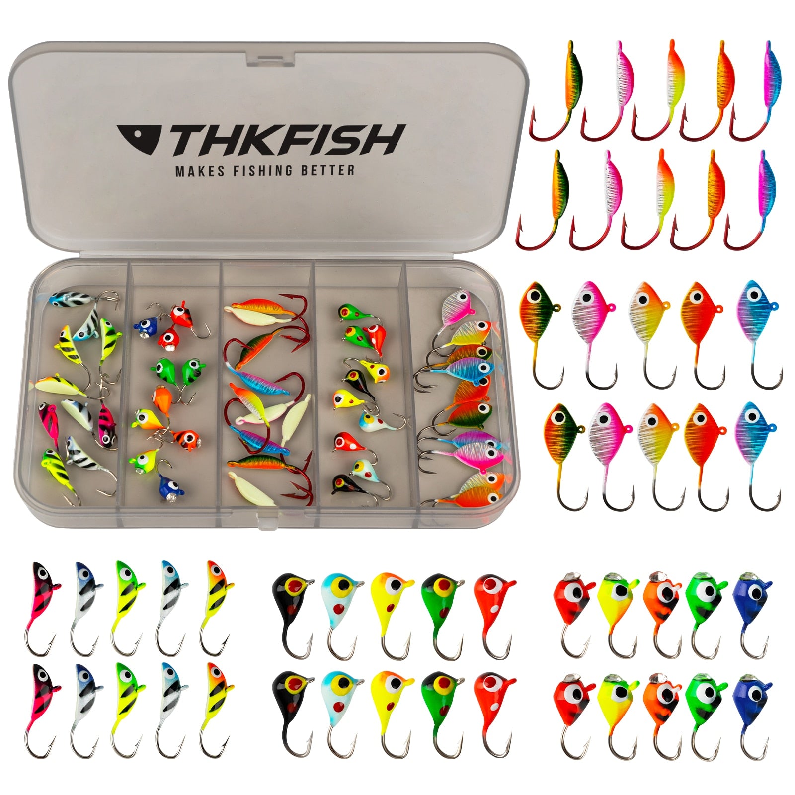 THKFISH 50pcs Ice Fishing Jig Hook Kit – Pro Tackle World