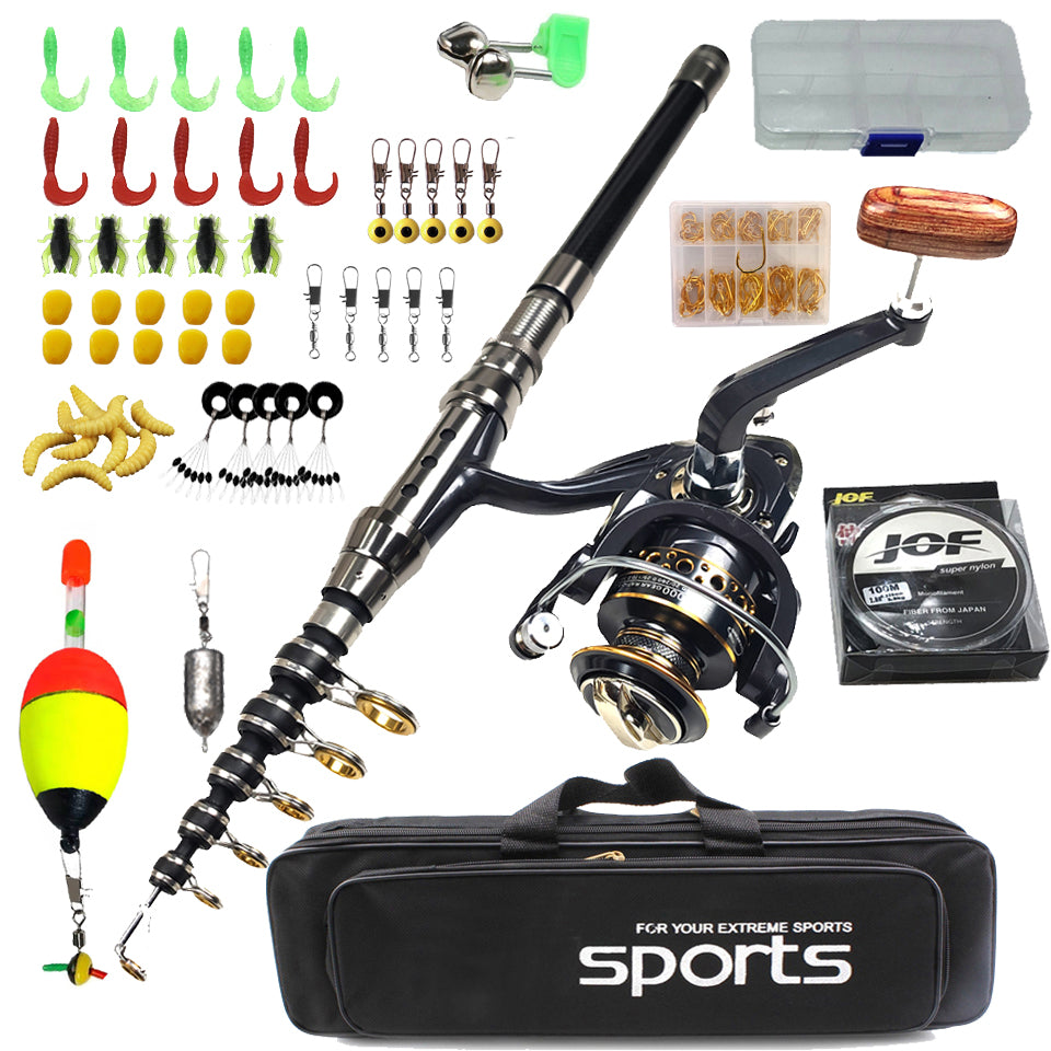 2.1M Spinning Fishing Rod Reel Combo 4 Sections Carbon Portable