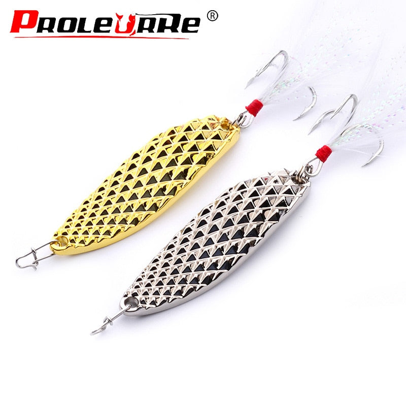 Proleurre 1Pc 7g 10g 15g Gold/Silver Spoon With Feathered Treble Hook – Pro  Tackle World