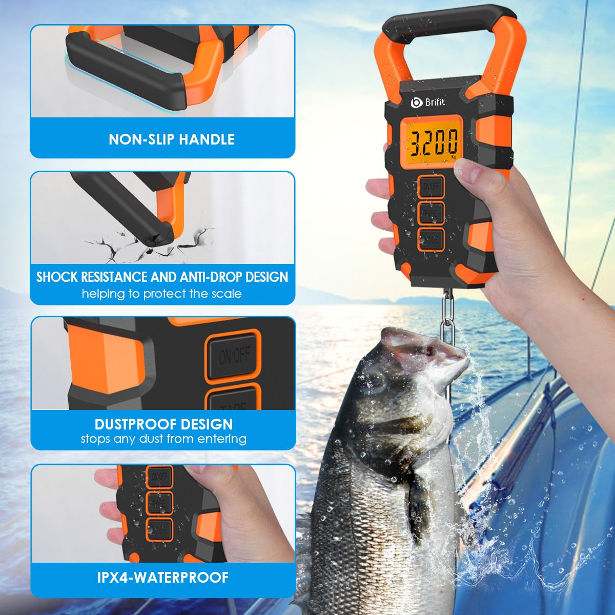 Fish Scale with Gripper,Digital Fishing Scale 110lb/50kg-Backlit LCD  Display with Measuring Tape,Floating Fish Gripper